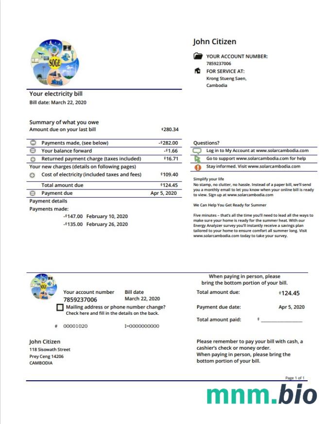 Kambodża Słoneczna Zielona Energia Kambodża Co szablon rachunku za media w formacie Word i PDF
